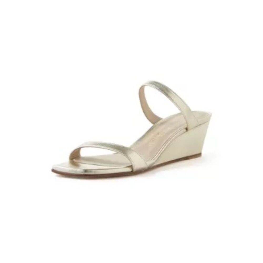 NEW WITH FLAWS Stuart Weitzman Aleena 50 Wedge Heeled Sandals in Platino Gold 6